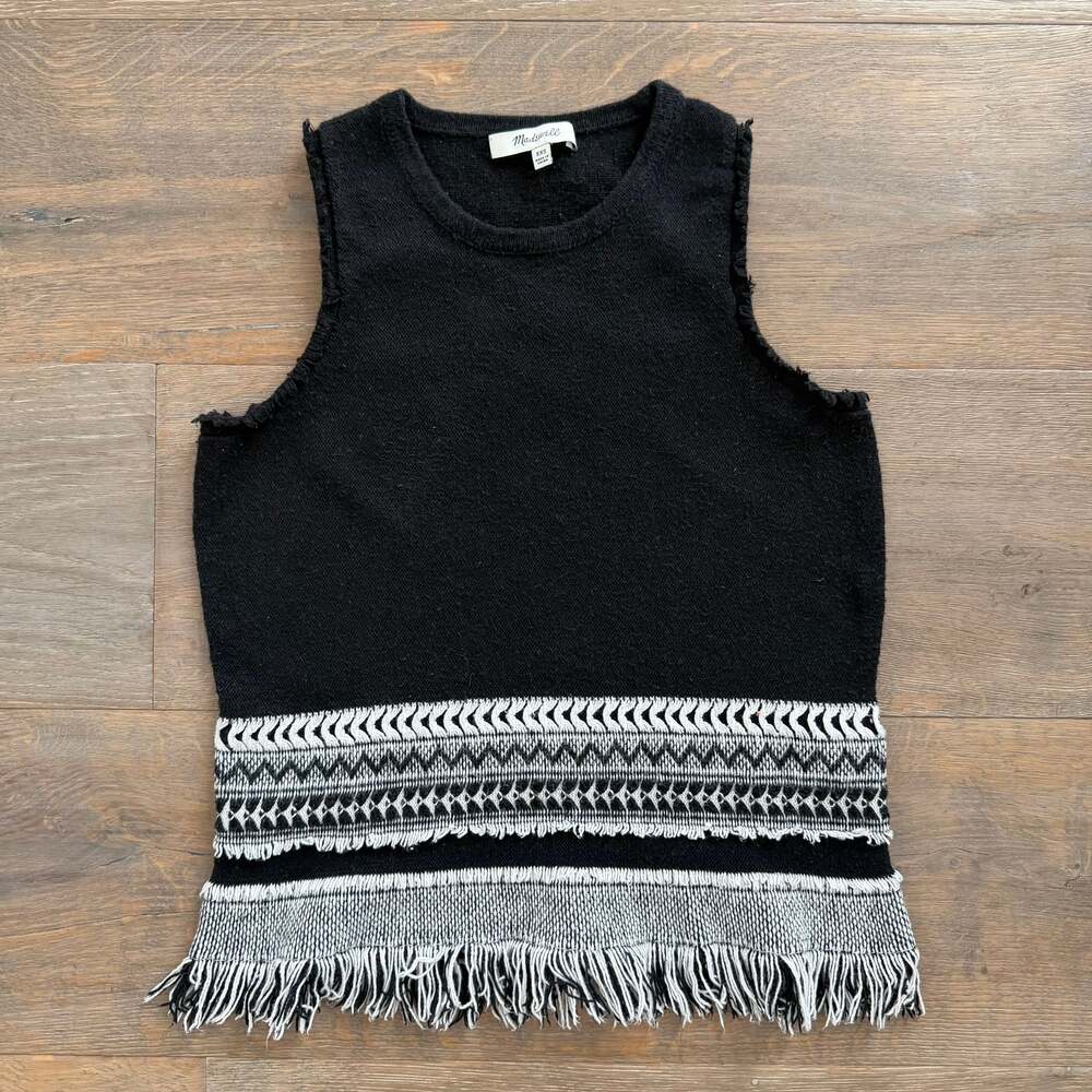 Madewell Villagrove Sweater Tank in Black Sz XXS~ Fringe Boho